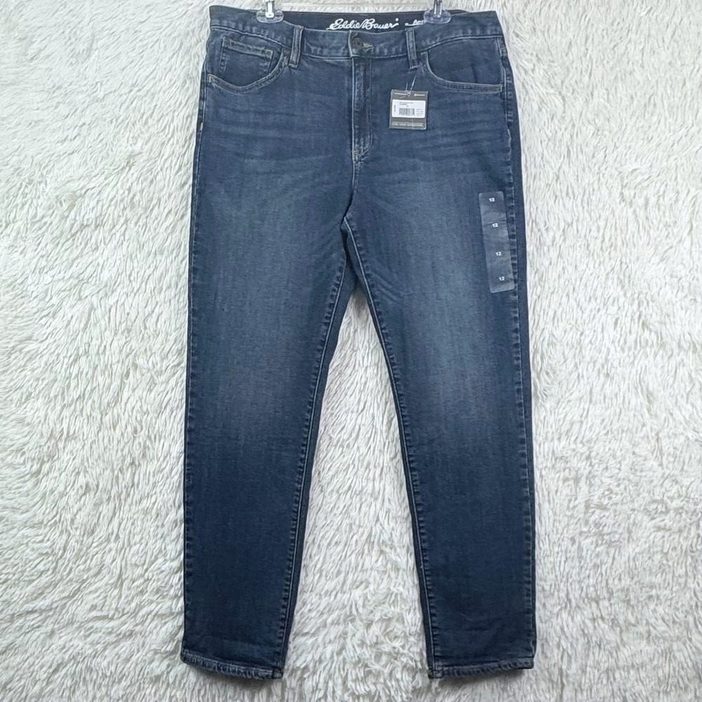 Eddie Bauer Women's Boyfriend Tapered Jeans Size 12 NWT Plaid Lined Cuff